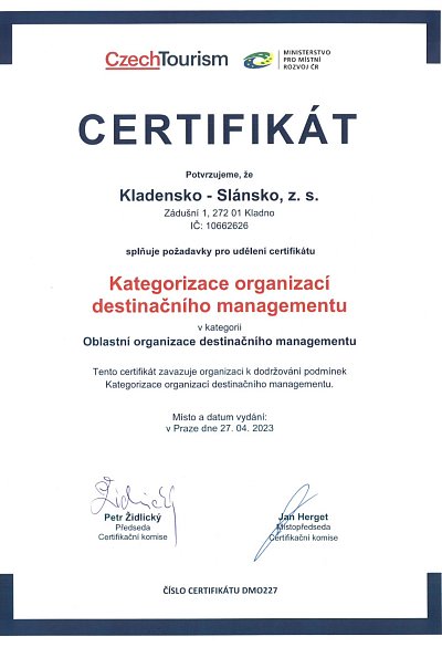 Kladensko – Slánsko získalo certifikaci!